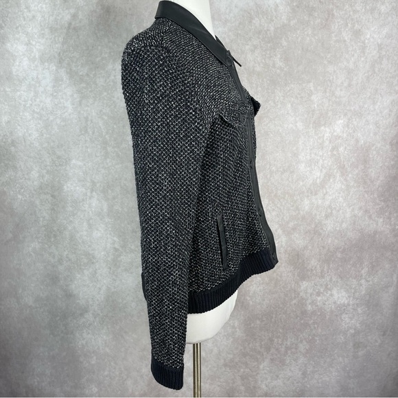 Rag & Bone Black Leather Trim Button Down Knit Shirt Jacket Women's Size M - Picture 3 of 10